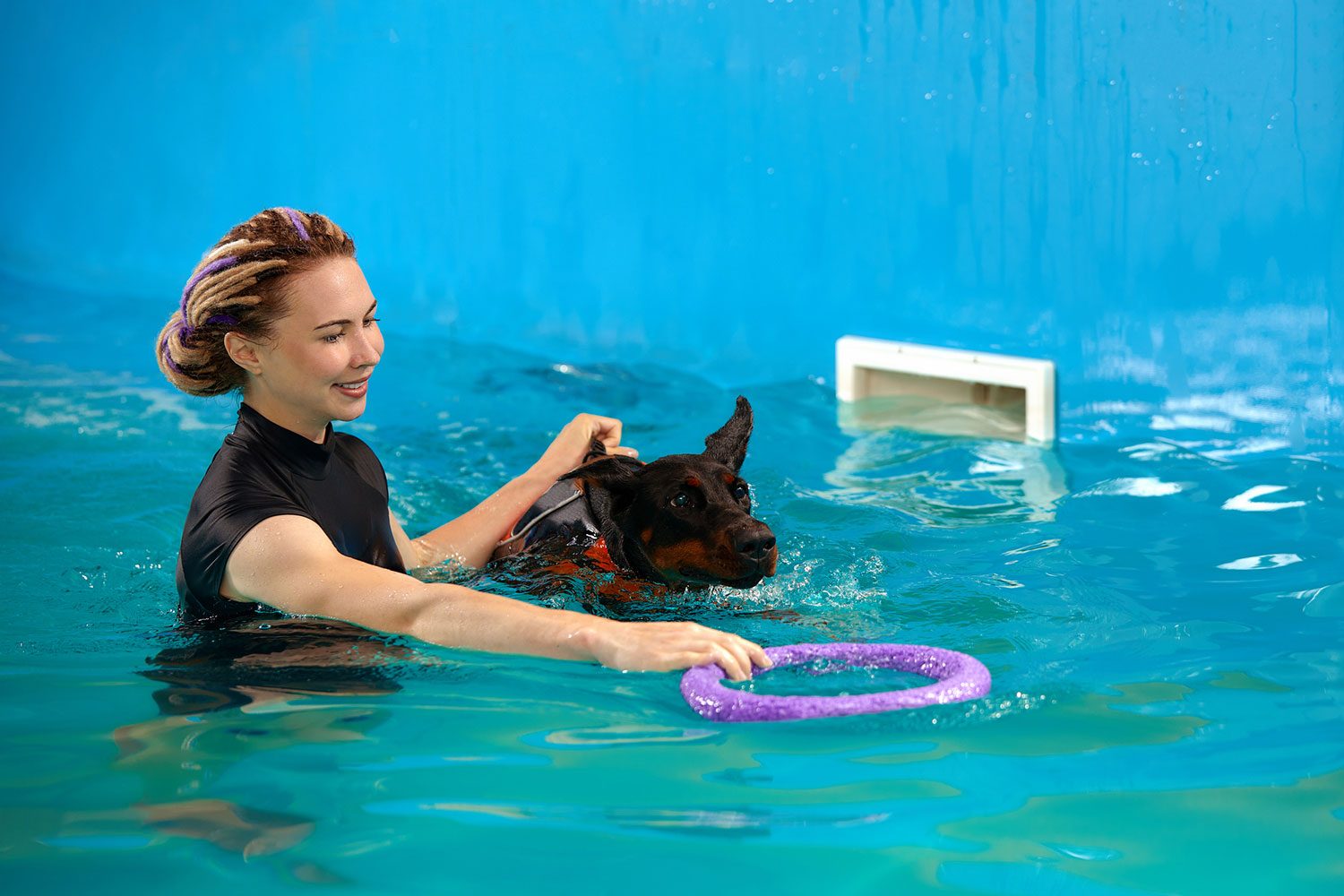 Dog with Therapist in Rehab Pool