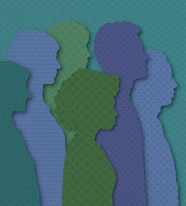 Papercraft silhouettes of six people