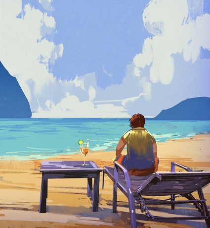 Idyllic painting of a person on a beach