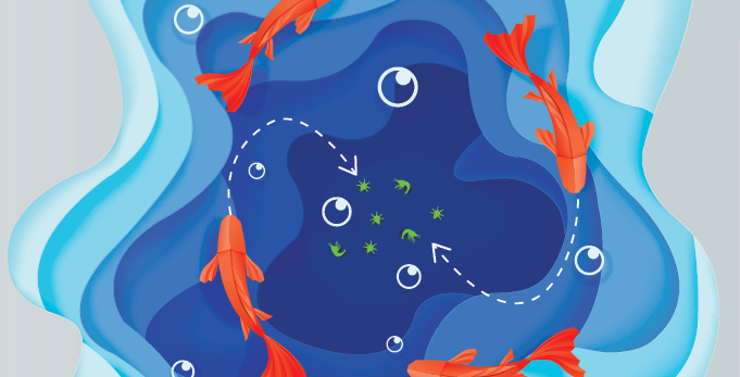Goldfish having the job of collecting food for the group. Represents the concept of giving employees extra responsibility as a way of staff retention.