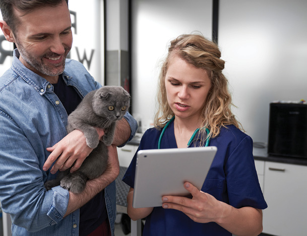 Technician going over results with a client