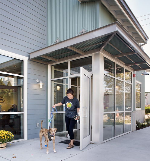 Vestibule entryway at Adobe Animal Hospital in California.