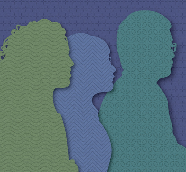 Papercraft silhouettes of three people