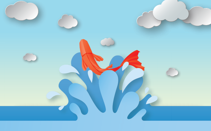 Fish jumping out of water. 