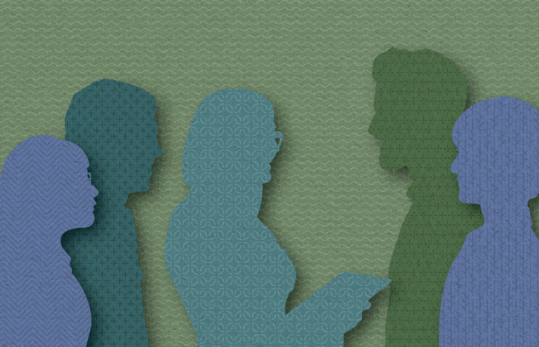Papercraft silhouettes of five people