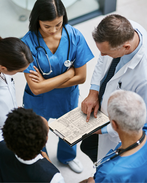 Veterinary team reviewing escape plan