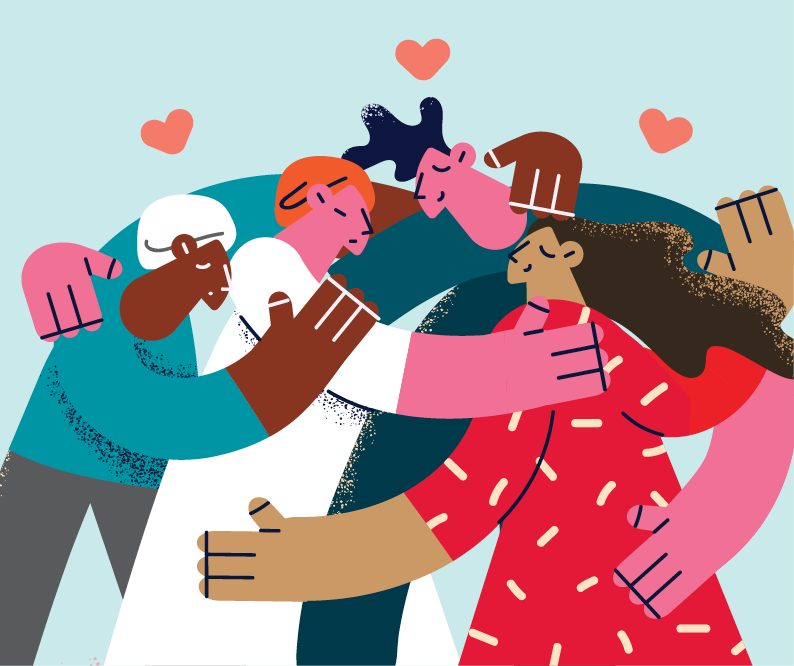 Group hug among friends