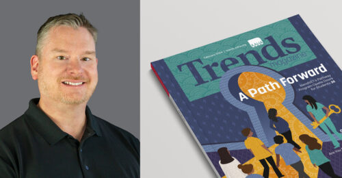 A headshot of Trends editor, Ben Williams, next to the February 2024 Trends print issue.