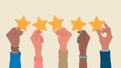 Illustration of hands holding stars