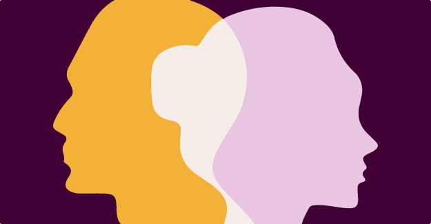 Male and female silhouettes on a dark background