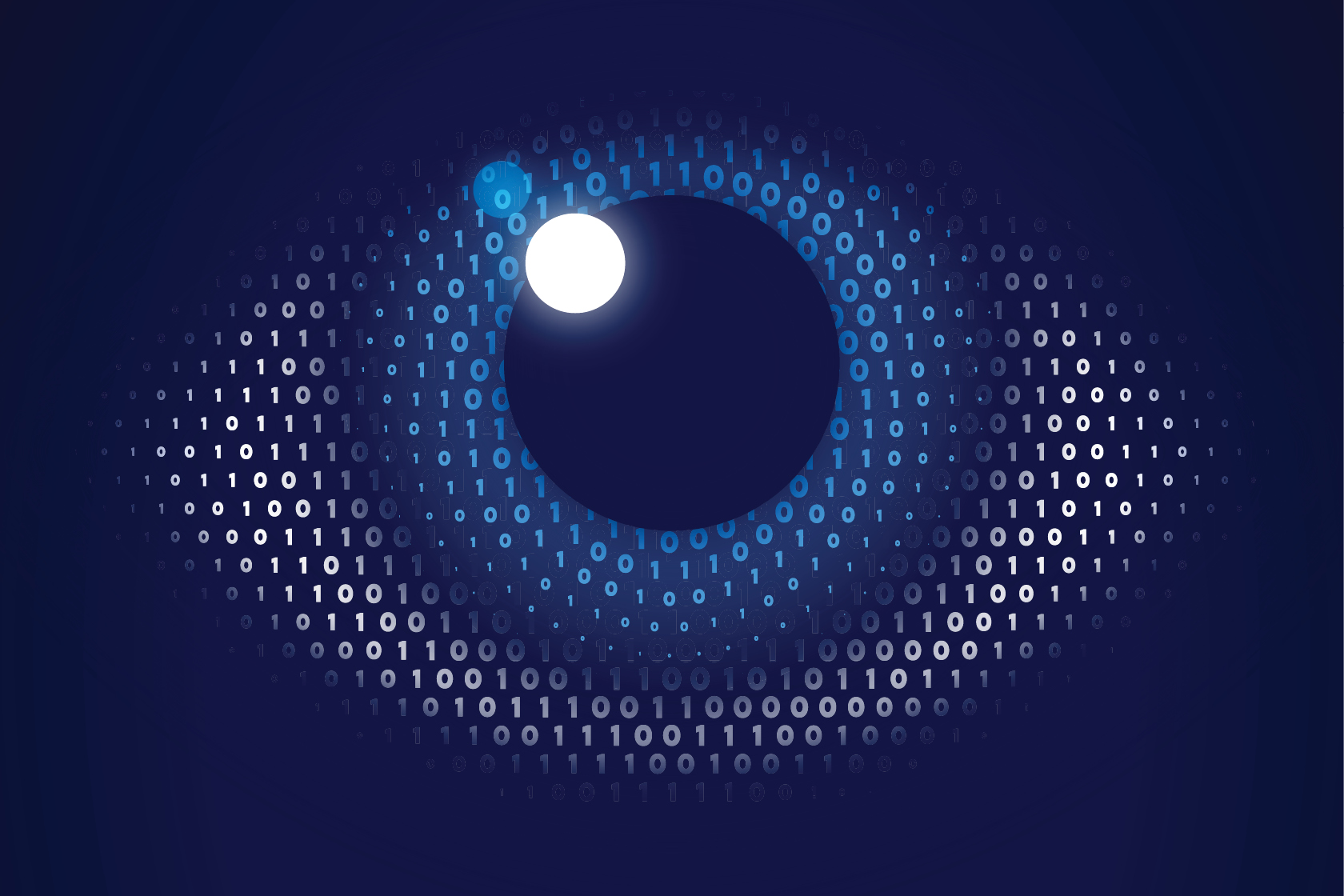 Illustration of an eye made out of 1's and 0's