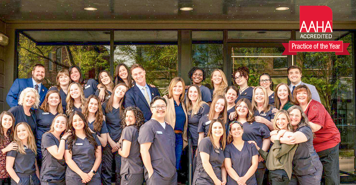 A group photo of the 2023 Accredited Practice of the Year, Upper Arlington Veterinary Hospital