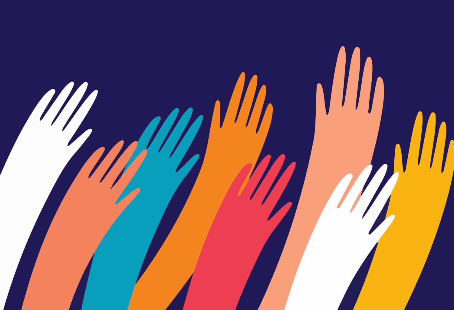 an illustration of an array of different colored hands raining