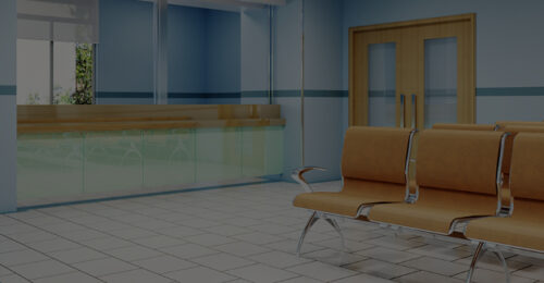 Darkened photo of an empty veterinary waiting room