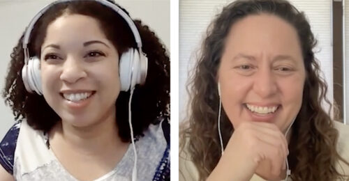 Stills of Natalie Boursiquot, BS, RVT, and Liz Hughston, MEd, RVT, LVT, CVT, VTS (SAIM, ECC), during an episode of Central Line