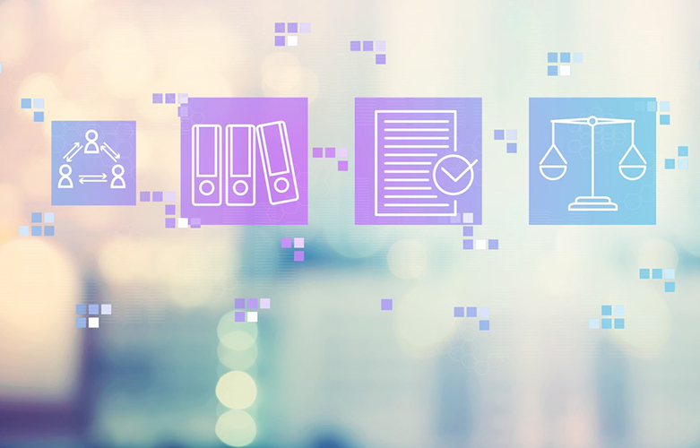 Compliance theme with businessman on blurred abstract background