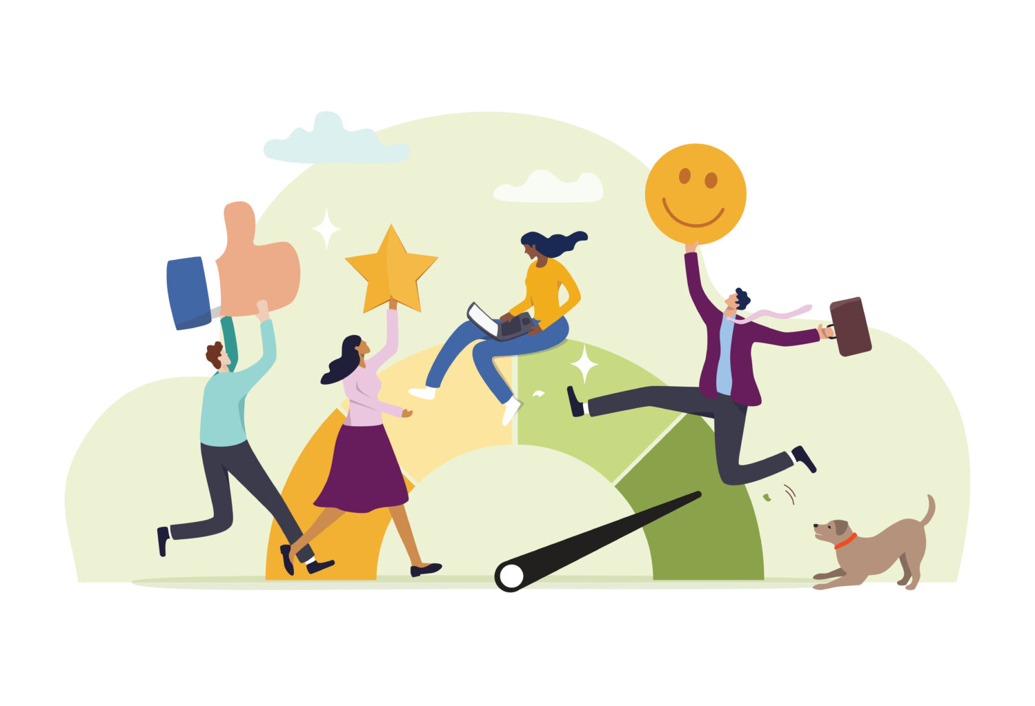 illustration of a team working together and showing appreciation