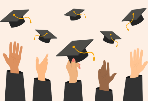 illustration of grads tossing their caps