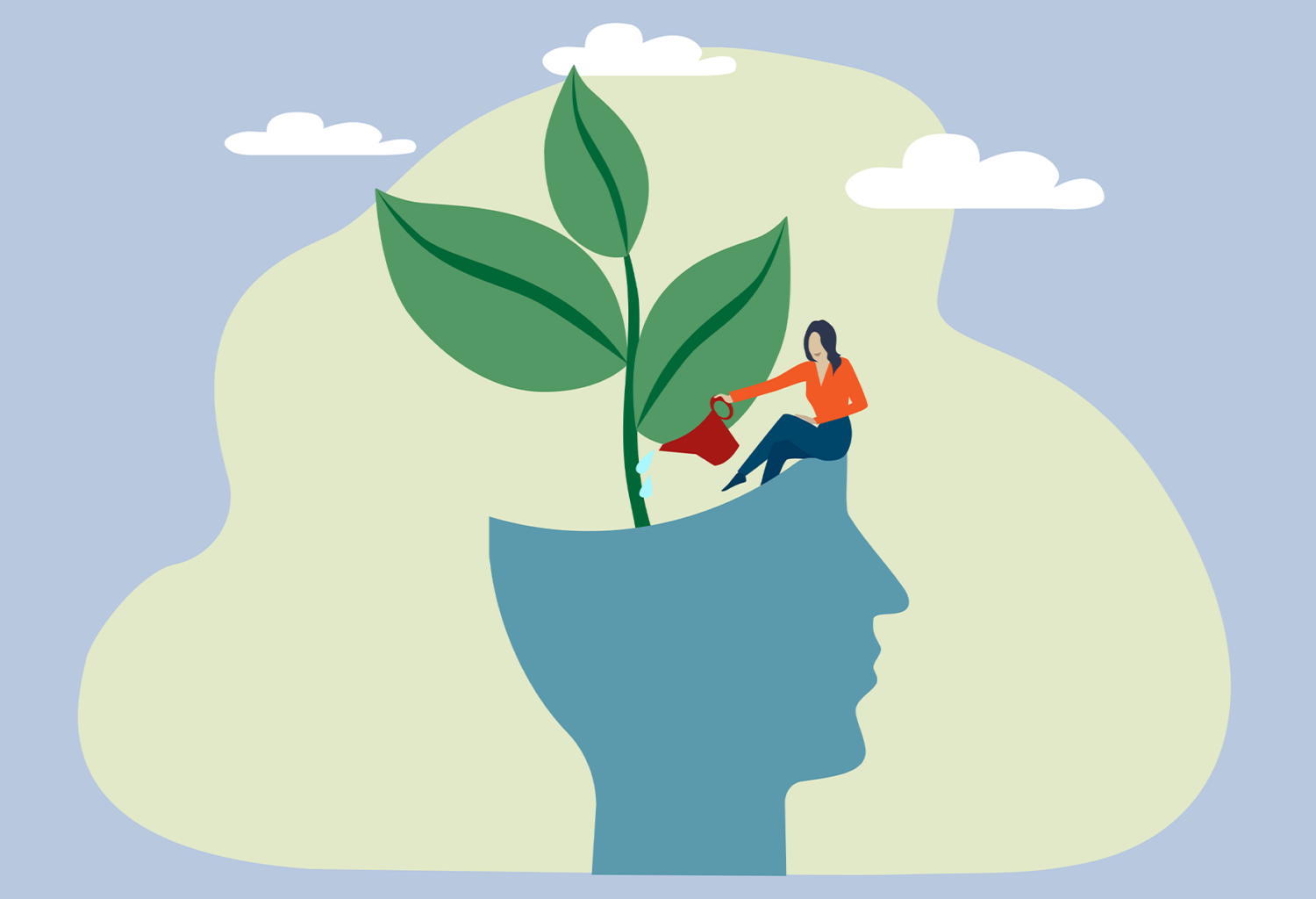 illustration of someone watering a plant growing from the mind