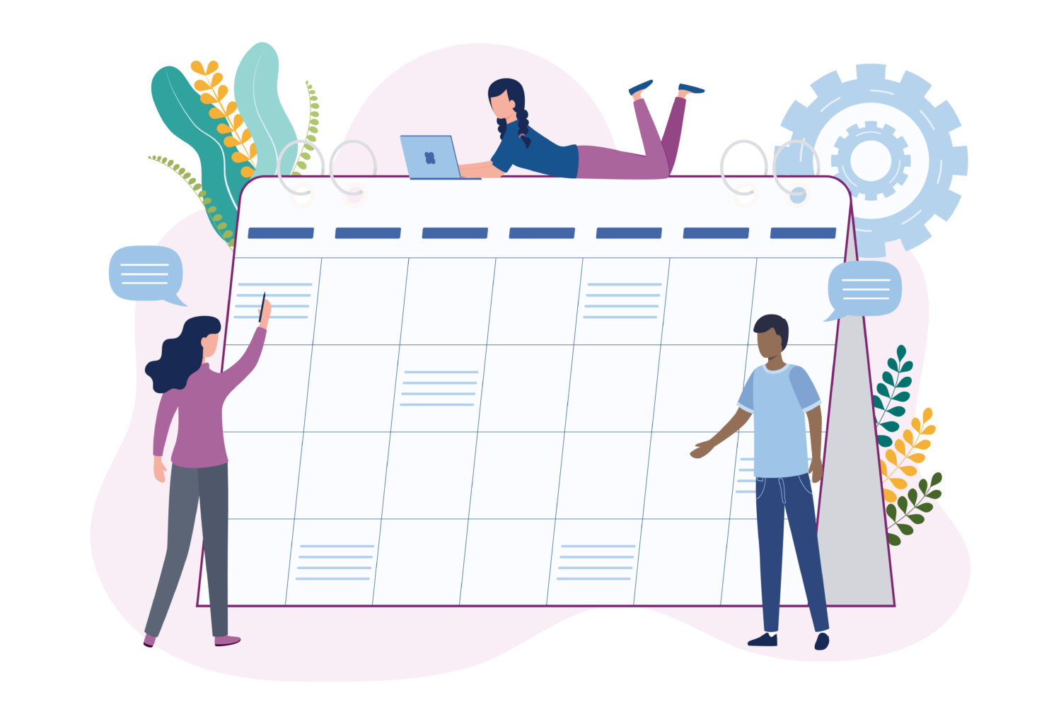 illustration of a team looking at a calendar