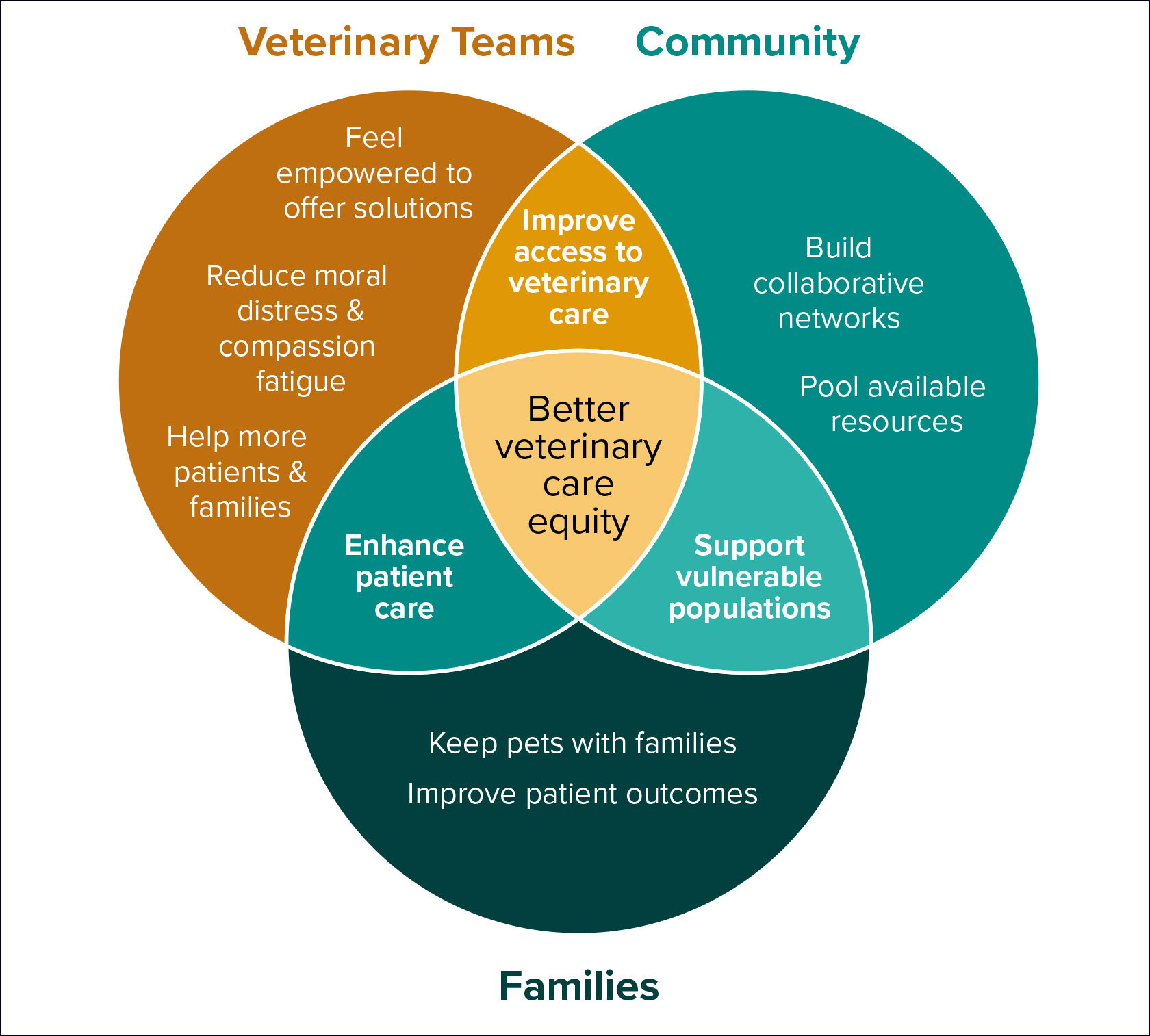 Diagram showing Benefits of collaboration for families, the clinic team, and community