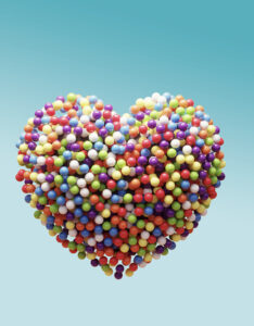 colorful balls in a 3D heart shape