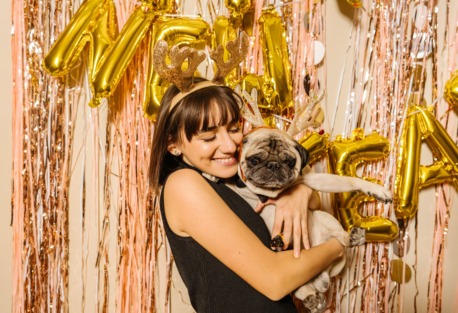 Owner and pug on new years eve