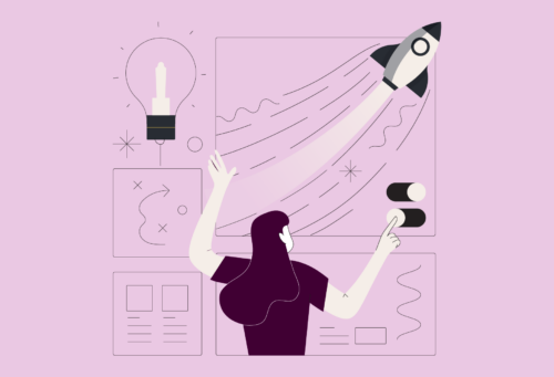 Illustration of woman using some future tech gadgets