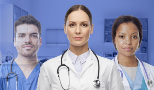 three veterinary professionals with one fading out