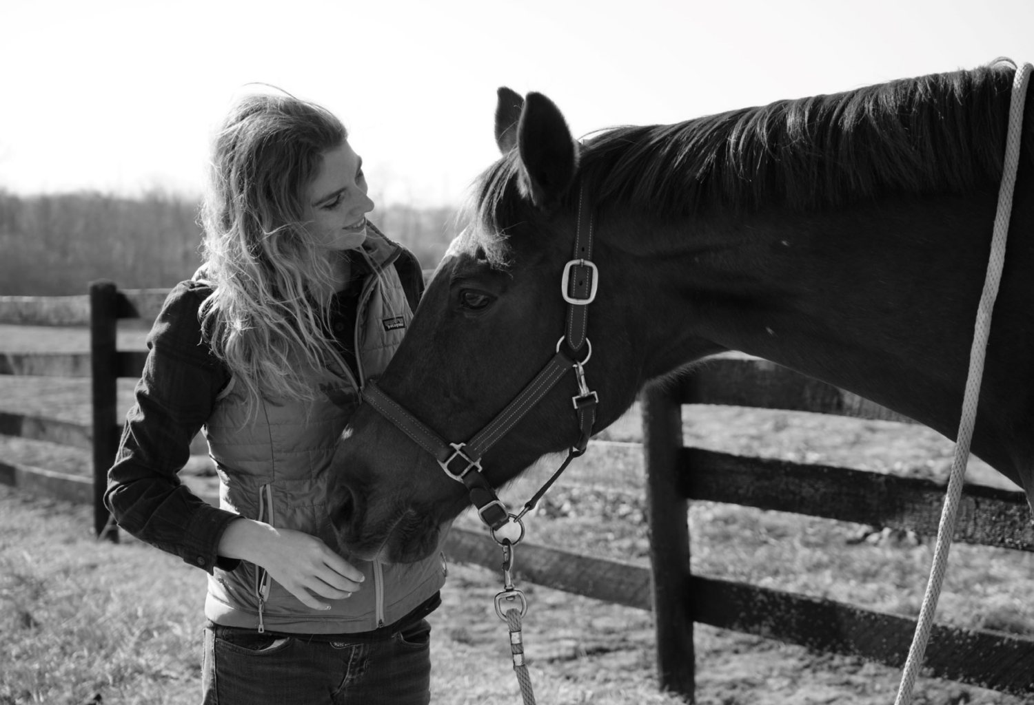 Alice Bayless, a veterinary receptionist from Lexington, KY, attends to a horse