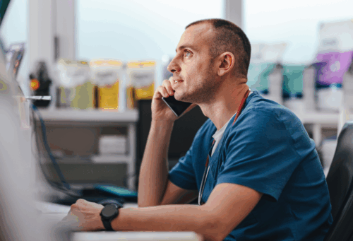 veterinarian on phone