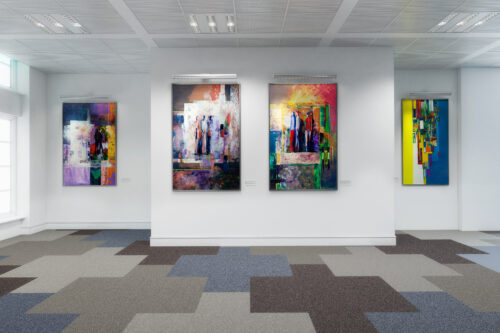 Visualization of modern art hanging on walls