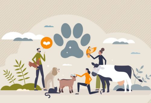 Ethical wildlife and domestic mammals protection and friendly attitude vector illustration.