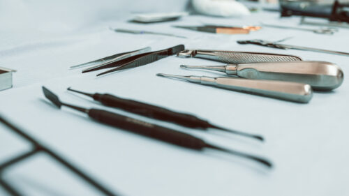 Dental instruments on a tray